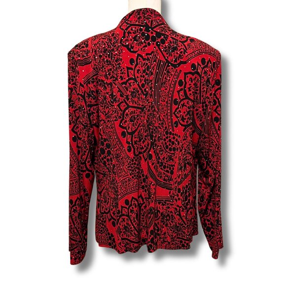 Jessica Howard Red Black Metallic Dot Jacket – Size 14W | Holiday Party Sparkle - Picture 2 of 6